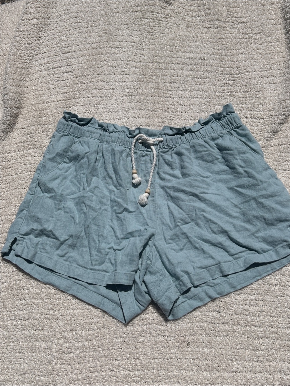 Hang Ten Women’s High-Waist Ruffle Drawstring Shorts — Dusty Blue